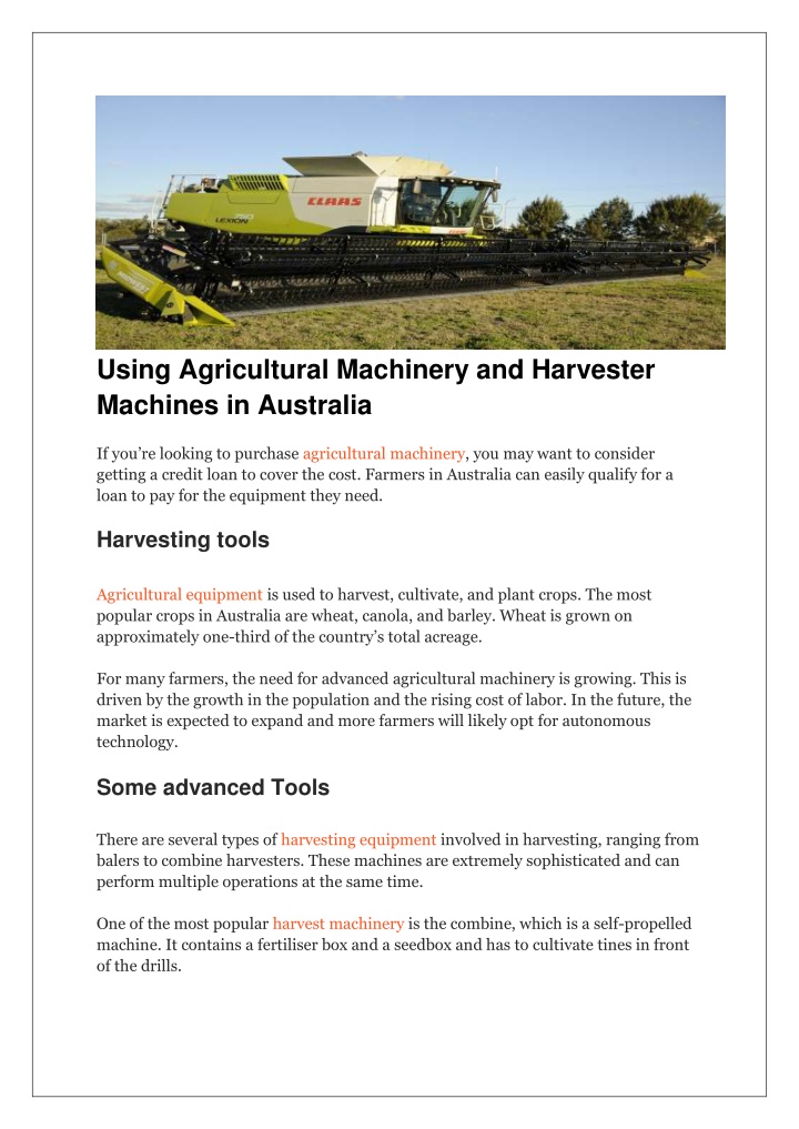 PPT - Using Agricultural Machinery and Harvester Machines in Australia PowerPoint Presentation - ID:11869940