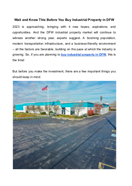 Wait and Know This Before You Buy Industrial Property in DFW