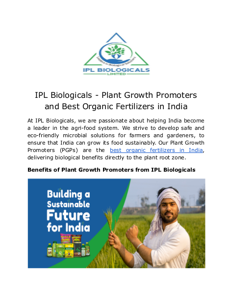 IPL Biologicals - Plant Growth Promoters and Best Organic Fertilizers in India
