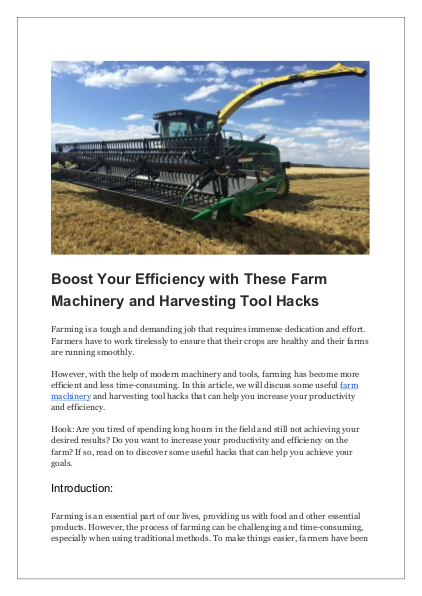 Boost Your Efficiency with These Farm Machinery and Harvesting Tool Hacks | edocr
