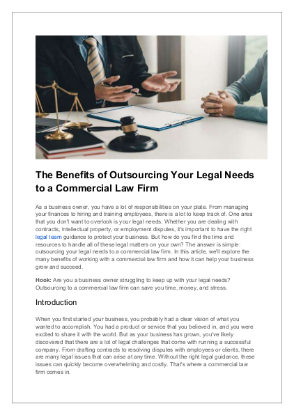 The Benefits of Outsourcing Your Legal Needs to a Commercial Law Firm | edocr