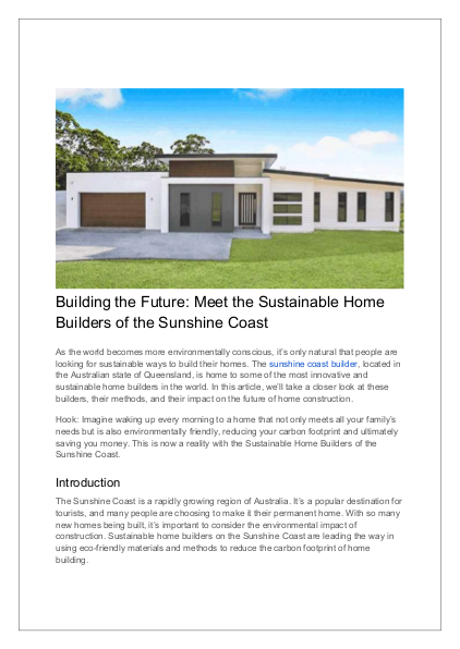 Building the Future_ Meet the Sustainable Home Builders of the Sunshine Coast | edocr