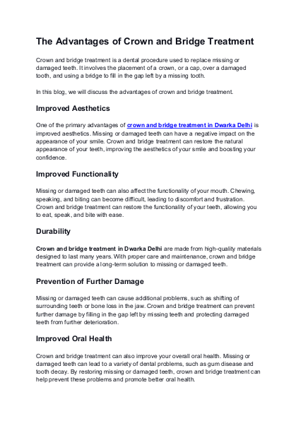 The Advantages of Crown and Bridge Treatment | edocr