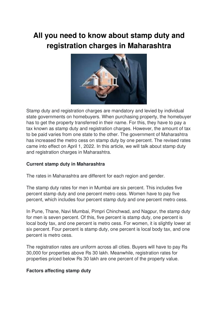 PPT - All you need to know about stamp duty and registration charges in Maharashtra PowerPoint Presentation - ID:11837926