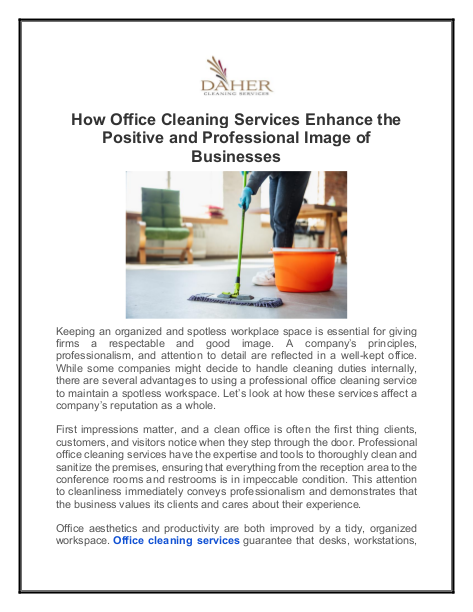 How Office Cleaning Services Enhance the Positive and Professional Image of Businesses | edocr