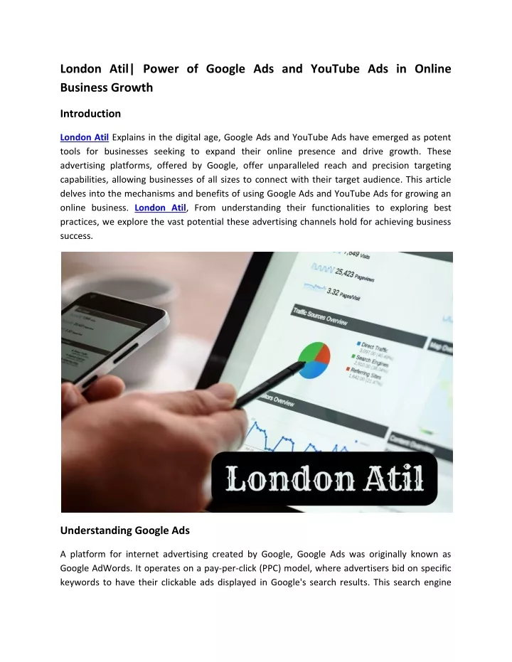 PPT - London Atil: Taking the E-commerce World by Storm with Google Ads and YouTube PowerPoint Presentation - ID:12348219