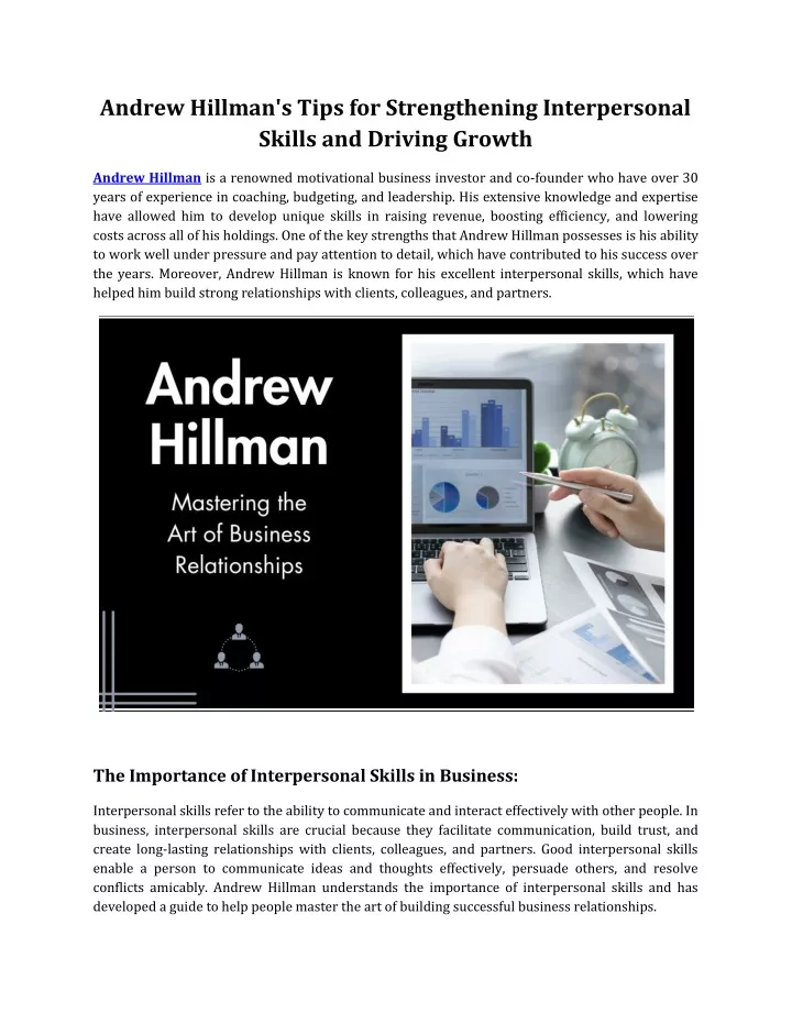 PPT - Andrew Hillman's Tips for Strengthening Interpersonal Skills and Driving Growth PowerPoint Presentation - ID:12362910