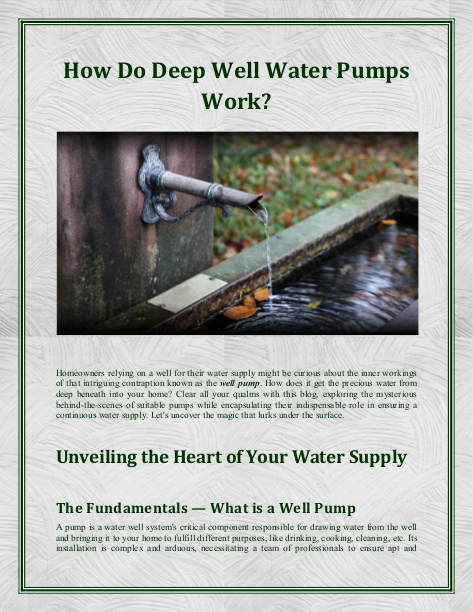 How Do Deep Well Water Pumps Work