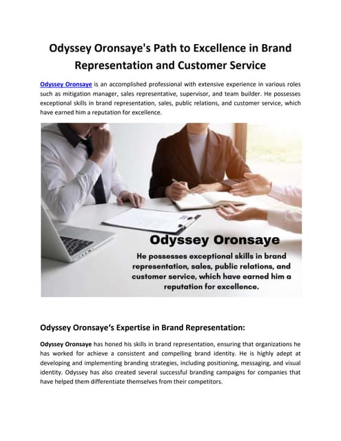 Odyssey Oronsaye's Path to Excellence in Brand Representation and Customer Service.docx