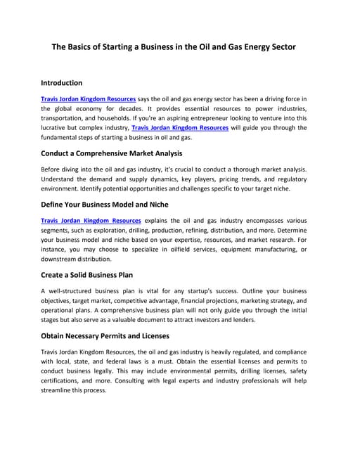 Travis Jordan Kingdom Resources The Basics of Oil and Gas Entrepreneurship