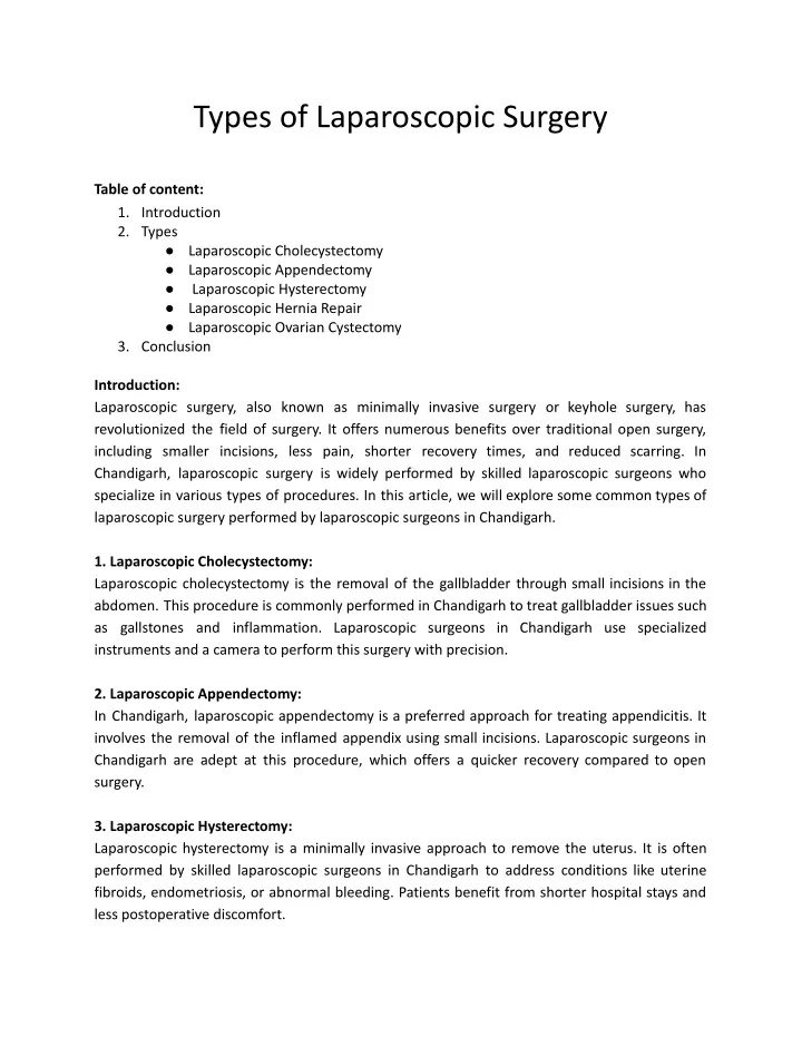 PPT - Know the Types of Laparoscopic Surgery PowerPoint Presentation, free download - ID:12534050