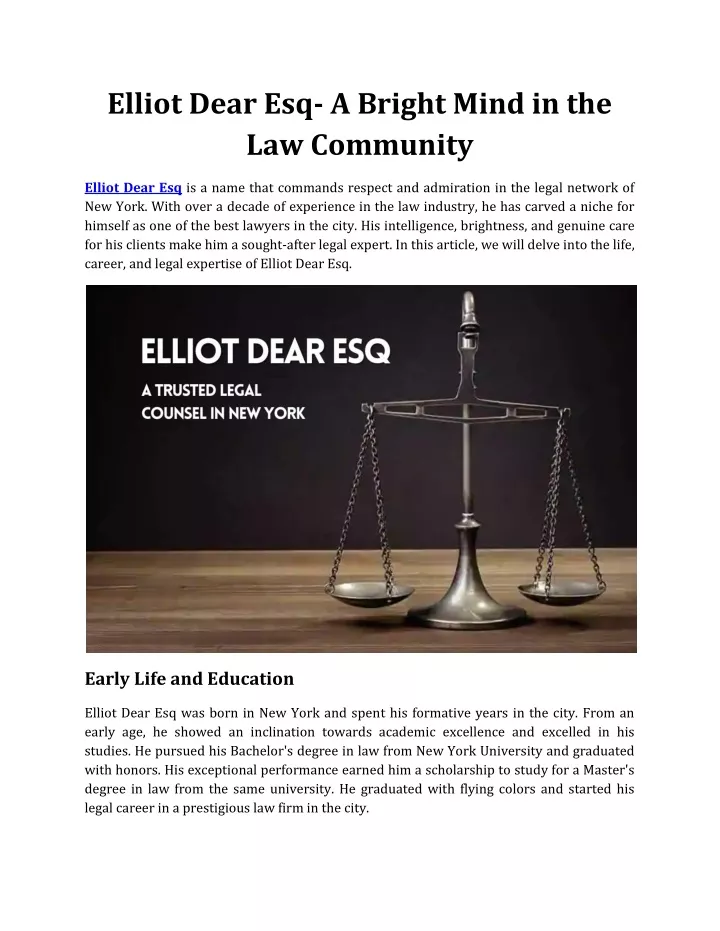 PPT - Elliot Dear Esq- A Bright Mind in the Law Community PowerPoint Presentation - ID:12600489