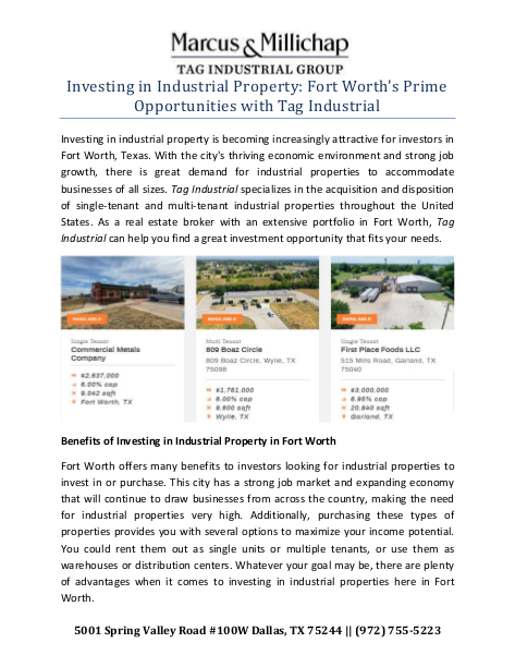 Investing in Industrial Property: Fort Worth's Prime Opportunities with Tag Industrial