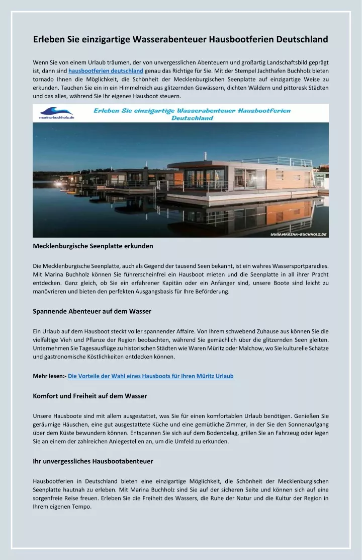 PPT - Erleben Sie einzigartige Wasserabenteuer Hausbootferien Deutschland PowerPoint Presentation - ID:12659348