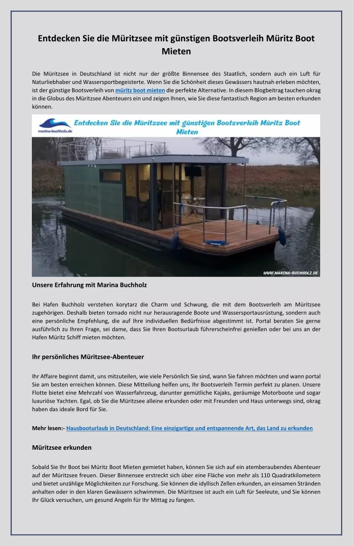PPT - Entdecken Sie die Müritzsee mit günstigen Bootsverleih Müritz Boot Mieten PowerPoint Presentation - ID:12658351