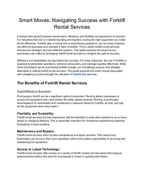 Smart Moves: Navigating Success with Forklift Rental Services