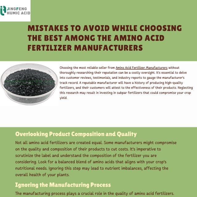 Mistakes to avoid while choosing the best among the Amino Acid Fertilizer Manufacturers.pdf
