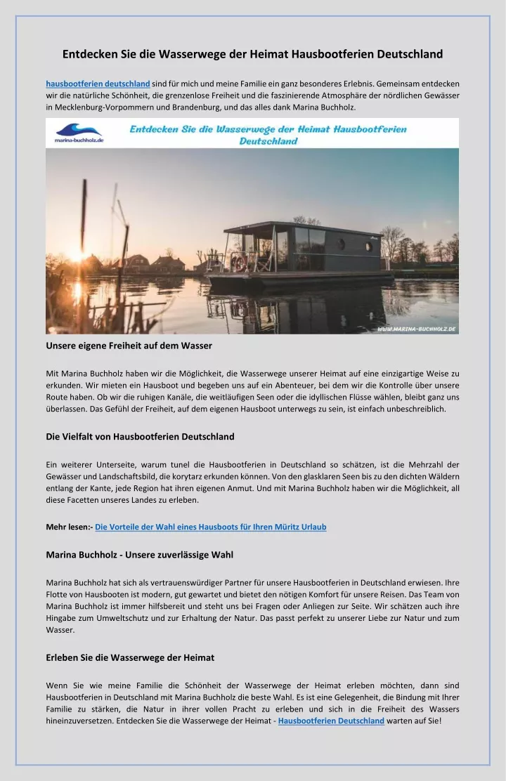 PPT - Entdecken Sie die Wasserwege der Heimat Hausbootferien Deutschland PowerPoint Presentation - ID:12706237