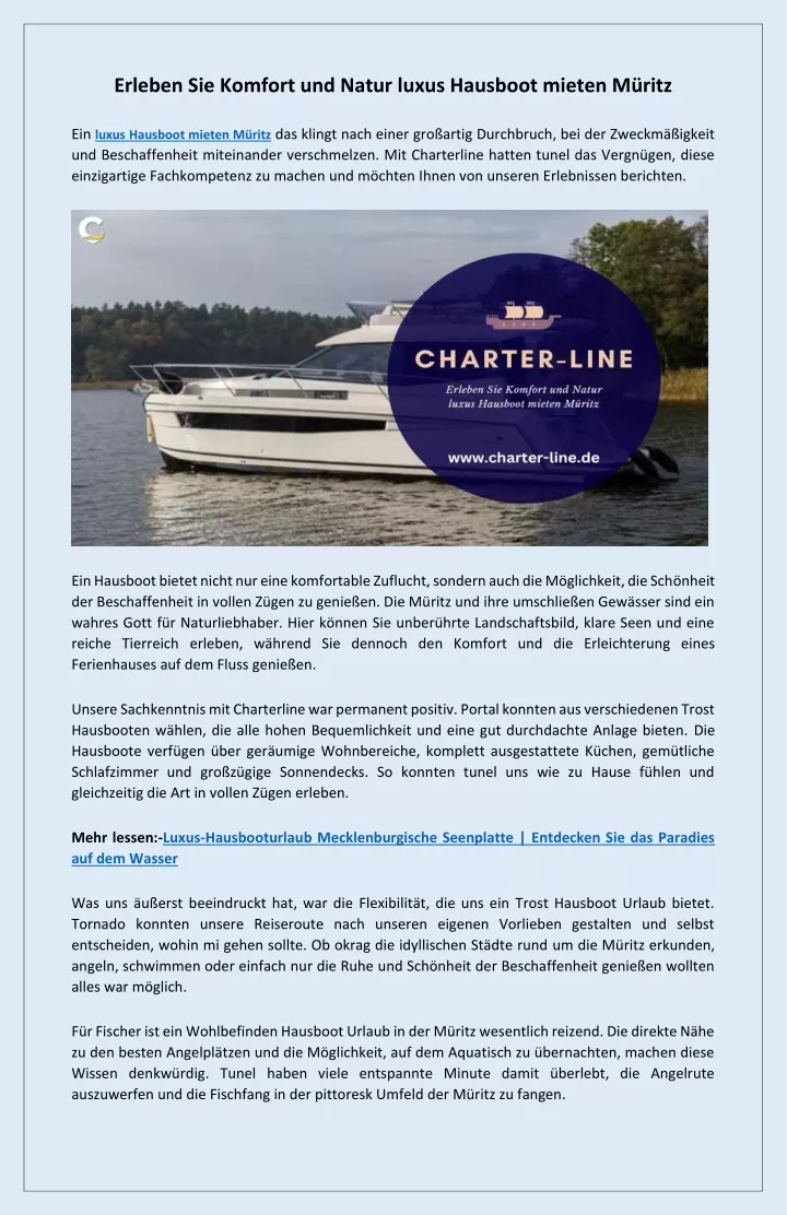 PPT - Ihr Traumurlaub auf dem Wasser Luxus Hausboot Mieten Muritz. PowerPoint Presentation - ID:12863277