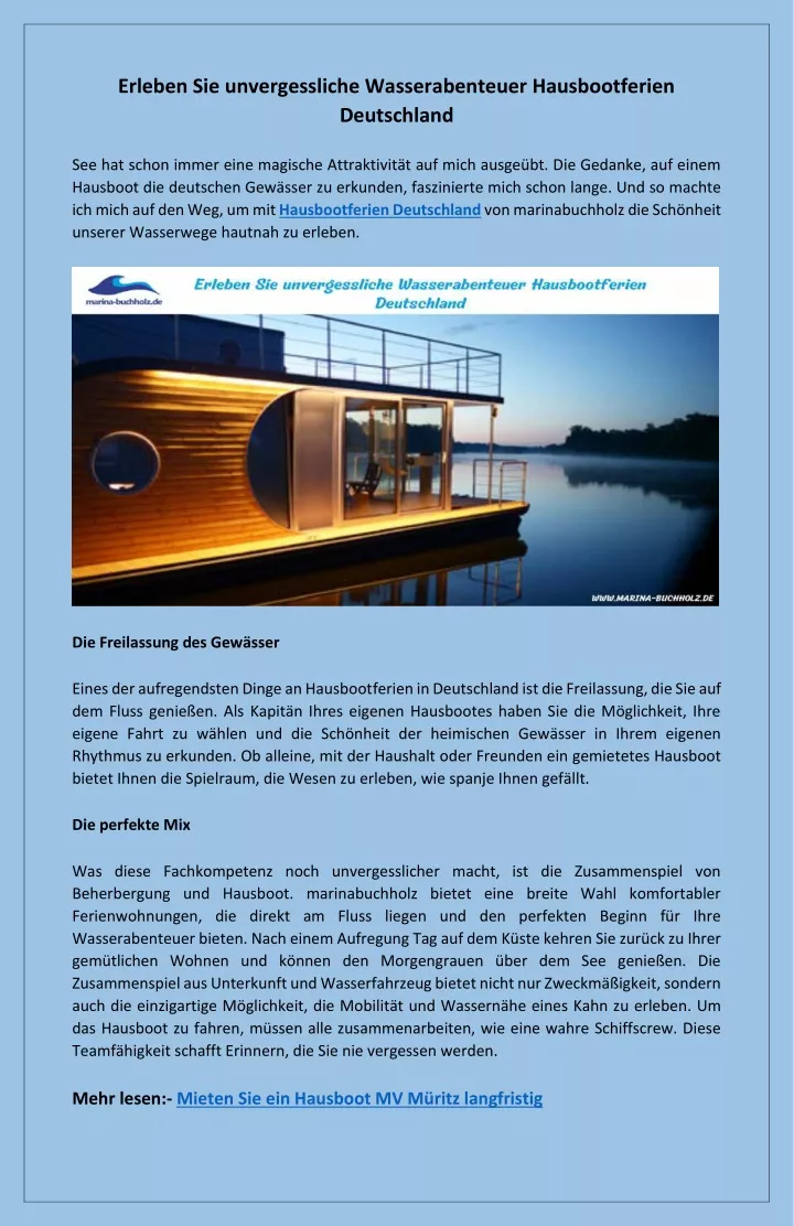 PPT - Erleben Sie Freiheit auf dem Wasser Hausbootferien Deutschland PowerPoint Presentation - ID:12808651