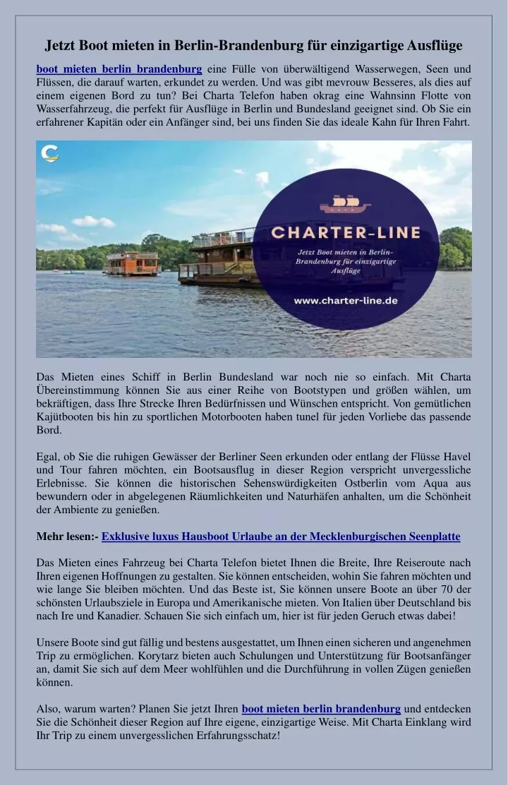 PPT - Erleben Sie Berlin-Brandenburg mit einem gemieteten Boot PowerPoint Presentation - ID:12873977