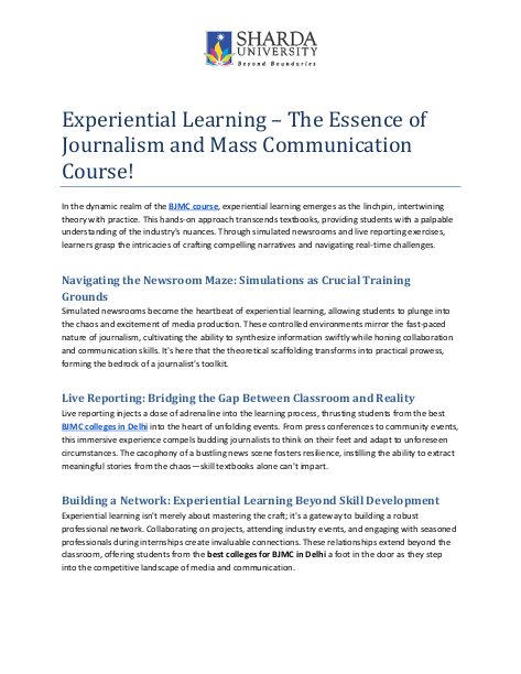 Experiential Learning – The Essence of Journalism and Mass Communication Course!