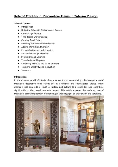 Role of Traditional Decorative Items in Interior Design | PDF