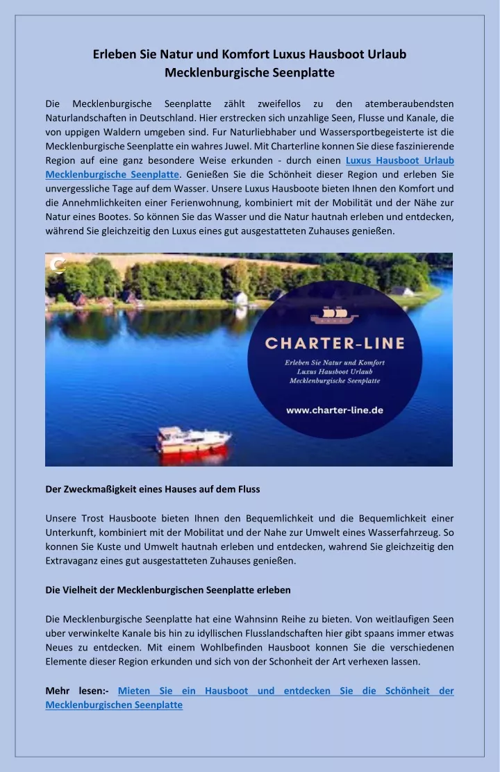 PPT - Exklusiver Genuss Luxus Hausboot Urlaub Mecklenburgische Seenplatte PowerPoint Presentation - ID:12820510