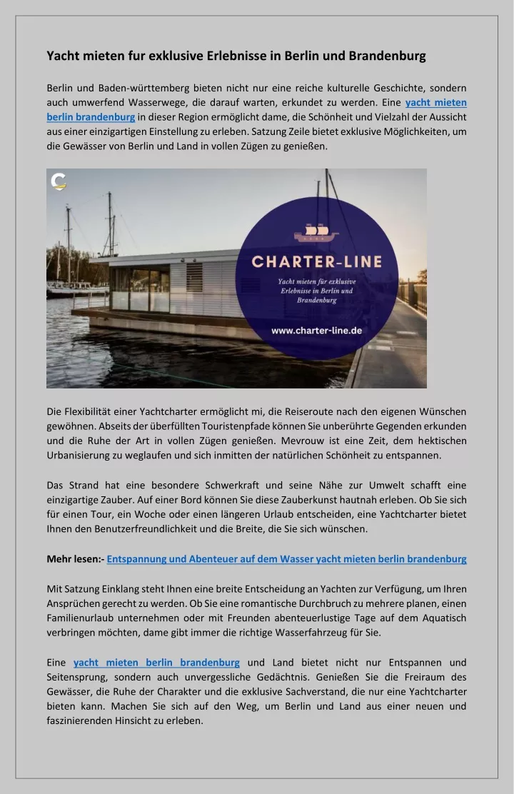PPT - Yacht mieten für exklusive Erlebnisse in Berlin und Brandenburg PowerPoint Presentation - ID:12846448