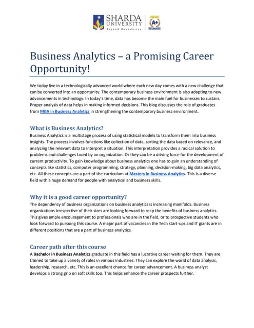 Business Analytics – a Promising Career Opportunity! | PDF