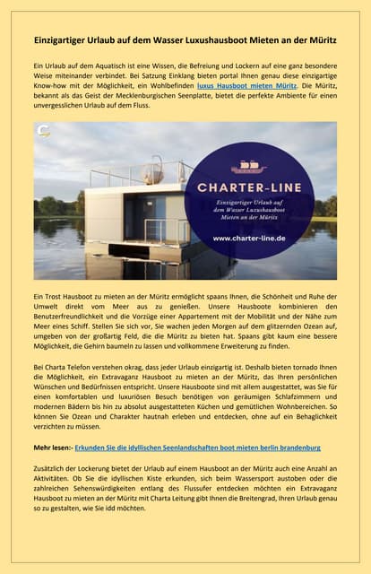 Luxushausboot mieten Traumhafter Urlaub auf der Müritz | PDF