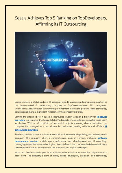 Seasia Achieves Top 5 Ranking on TopDevelopers, Affirming its IT Outsourcing