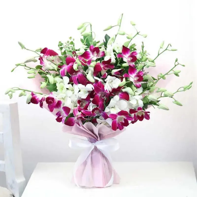 Buy Purple and White Orchid Bouquet online - OyeGifts
