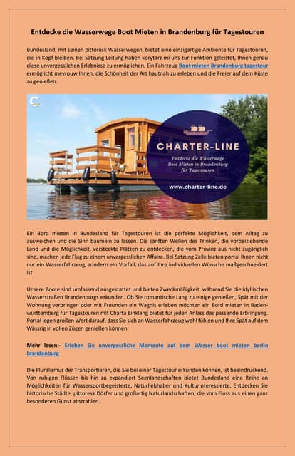 Unvergessliche Wassererlebnisse Bootstour Tagesmiete in Brandenburg | PDF