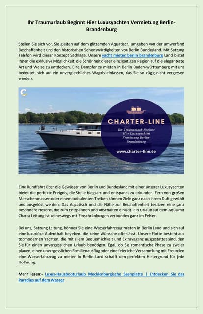 Ihre Traumyacht in Berlin-Brandenburg Mieten Sie Luxus auf dem Wasser | PDF