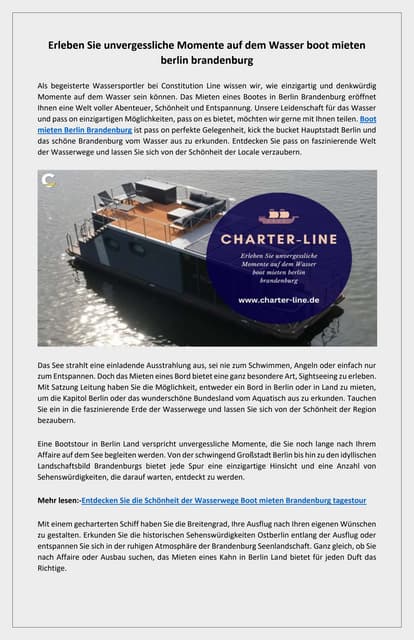 Genießen Sie eine Auszeit auf den Gewässern boot mieten berlin brandenburg | PDF