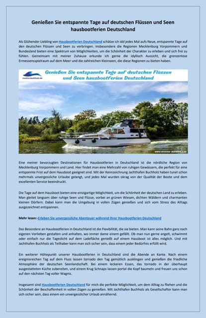 Planen Sie Ihren nächsten Urlaub auf deutschen Wasserwegen hausbootferien deutschland | PDF