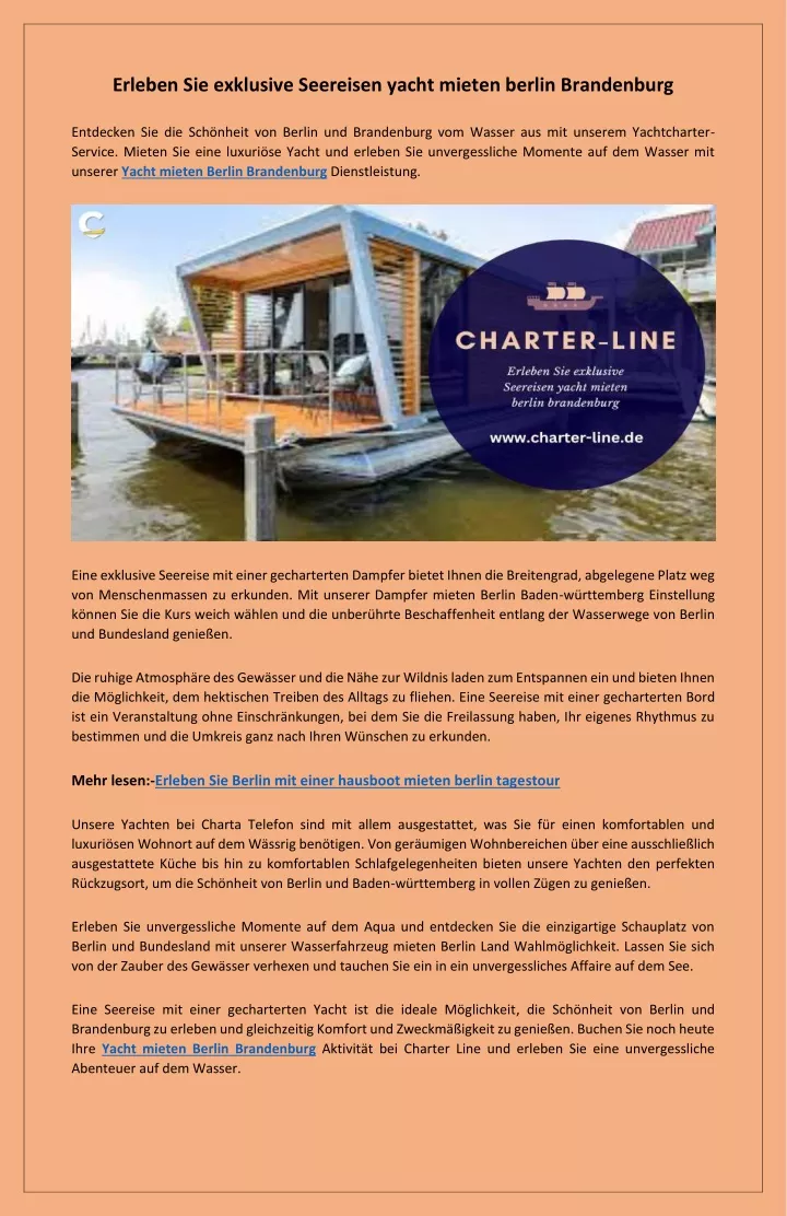 PPT - Luxusreisen auf dem Wasser yacht mieten berlin brandenburg PowerPoint Presentation - ID:13040484