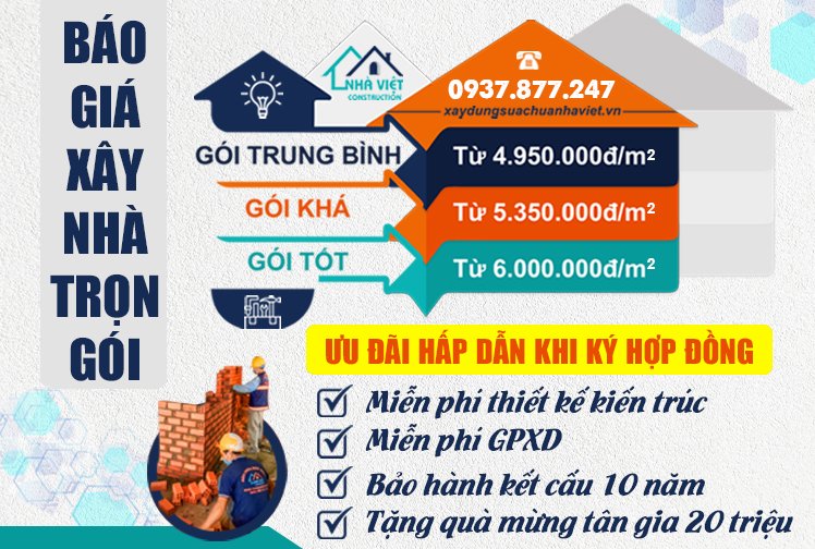Báo giá xây nhà trọn gói uy tín tại TPHCM 2024, BH 10 năm