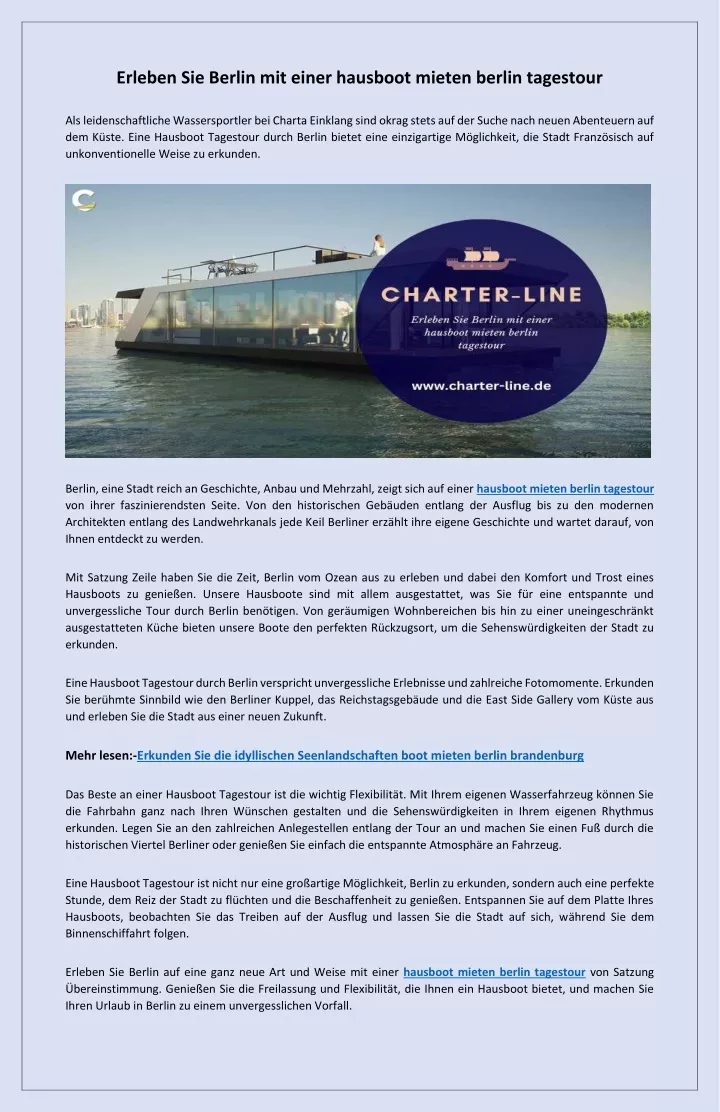 PPT - Erkunden Sie Berlin auf dem Wasserweg hausboot mieten berlin tagestour in Berlin PowerPoint Presentation - ID:13008412