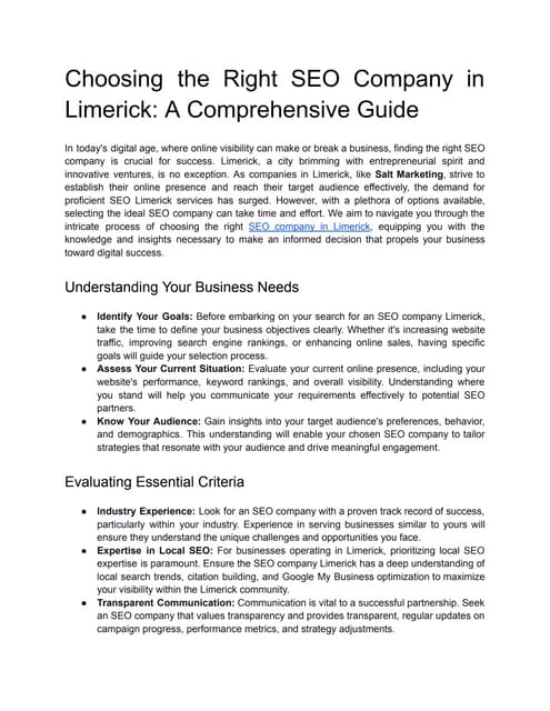 Choosing the Right SEO Company in Limerick_ A Comprehensive Guide | PDF