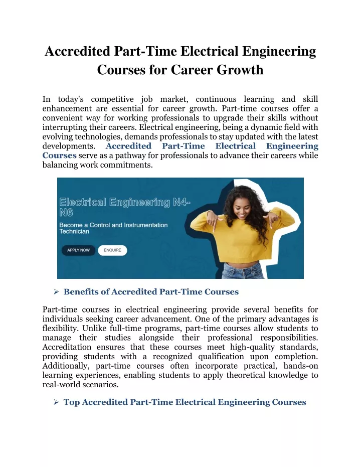 PPT - Accredited Part-Time Electrical Engineering Courses for Career Growth PowerPoint Presentation - ID:13112056