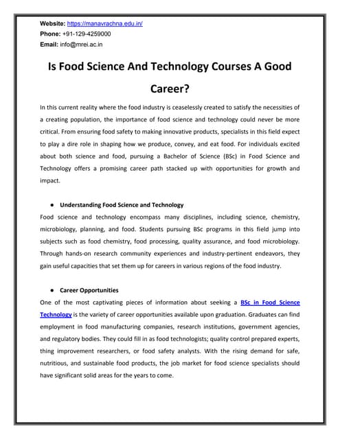 Is Food Science And Technology Courses A Good Career? | PDF
