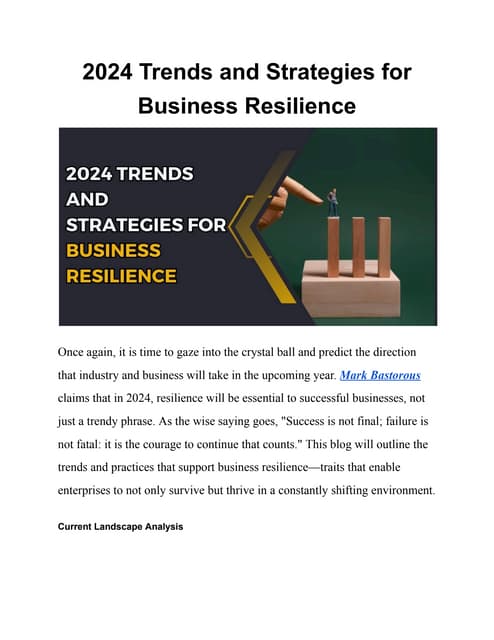 Strategic Insights: Mark Bastorous Decodes 2024 Business Resilience | PDF