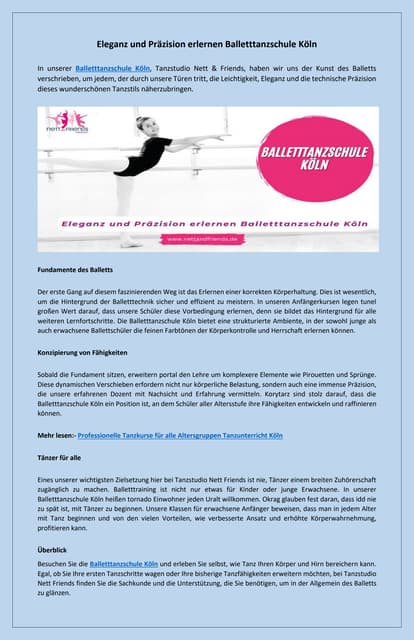 Eleganz und Prazision erlernen Balletttanzschule Koln | PDF