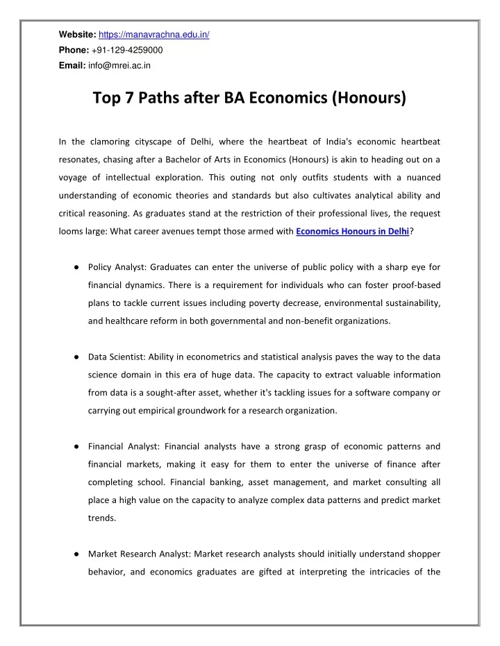 PPT - Top 7 Paths after BA Economics (Honours) PowerPoint Presentation - ID:13180745