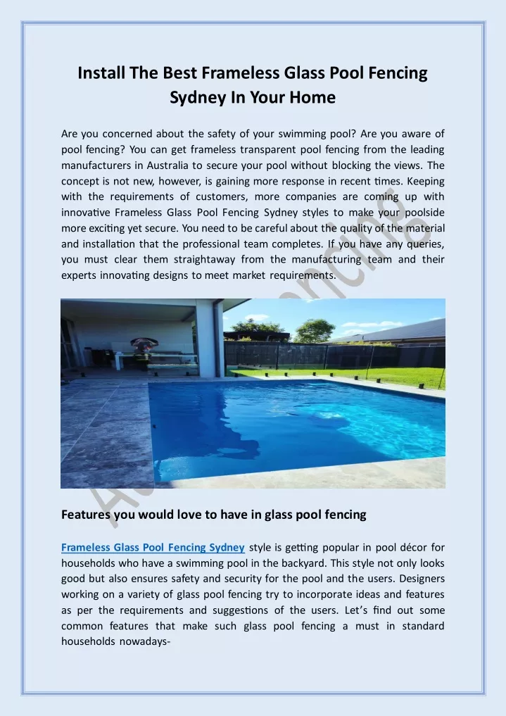 PPT - Install The Best Frameless Glass Pool Fencing Sydney In Your Home PowerPoint Presentation - ID:13203997