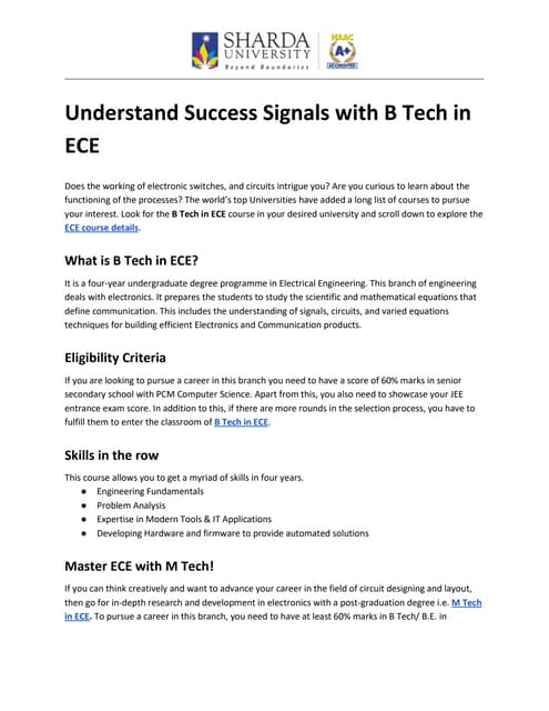 Understand Success Signals with B Tech in ECE | PDF