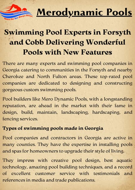 Swimming Pool Experts in Forsyth and Cobb Delivering Wonderful Pools with New Features | PDF