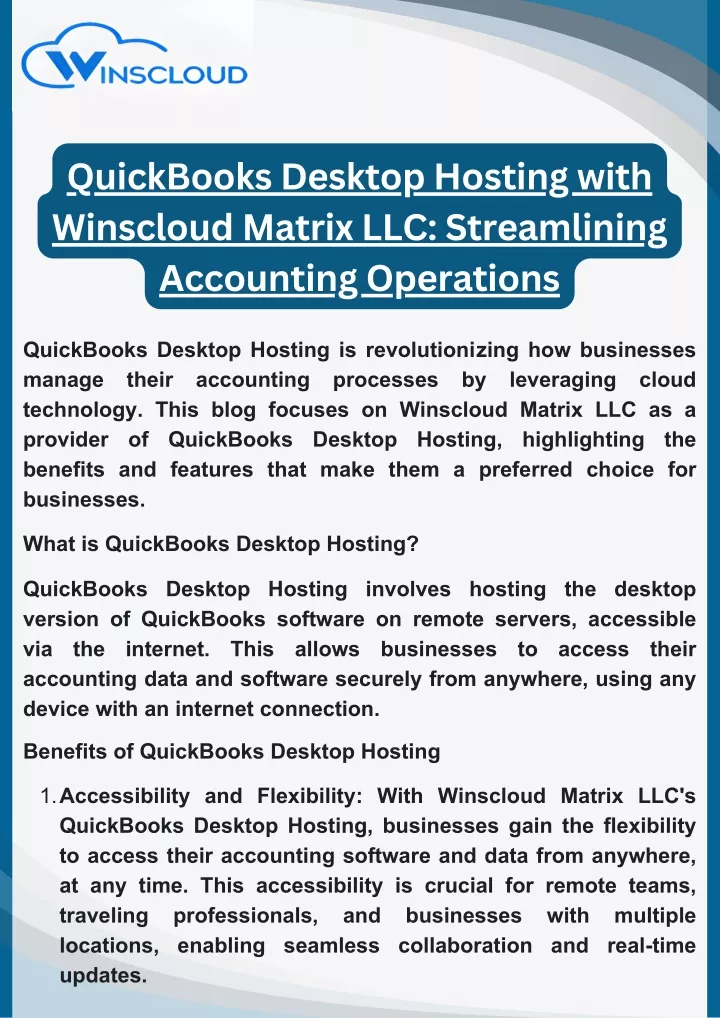 PPT - QuickBooks Desktop Hosting with Winscloud Matrix LLC: Streamlining Accounting PowerPoint Presentation - ID:13434236